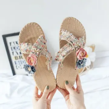 Slipper Sandals Female Bohemia Flip Flops Flax Shoes Beach Linen