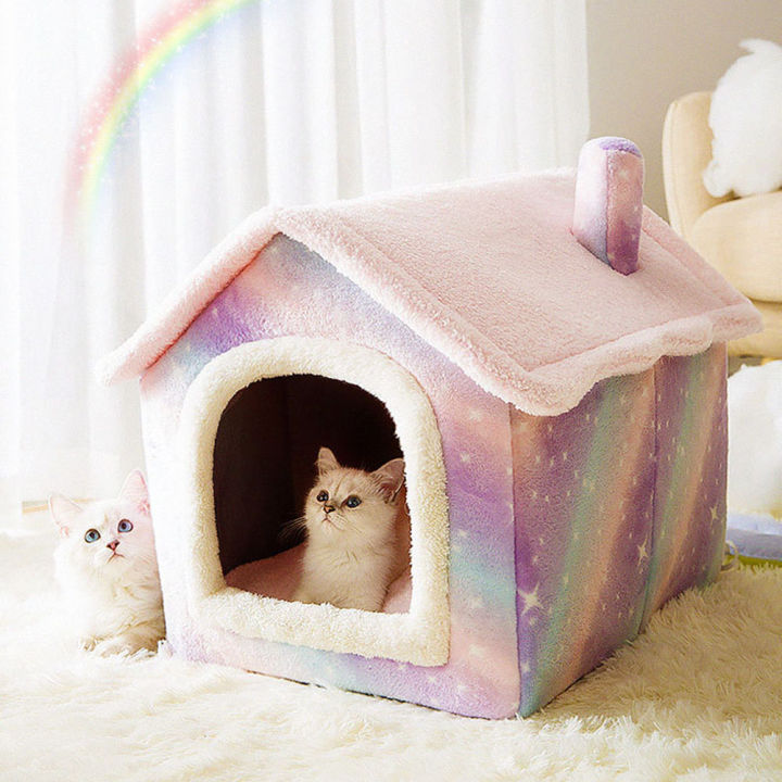 detachable-dog-house-cat-bed-pet-bed-semi-enclosed-dog-house-cat-bed-pet-house-pink-starry-pet-house-plush-sleep-pet-nest-sml