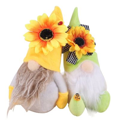 2 PCS Sunflower Gnome Summer Gnomes Plaid Sunflower Gnome Ornaments Sunflower Decor