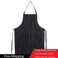 [มาถึงภายใน 3 วัน]Stripe Household Apron Oilproof Waterproof Adults Bib Apron With Pocket Cleaning Work Clothes Adjustable Breathable Home Kitchen Accessories[คืนสินค้าได้ภายใน 7 วัน]