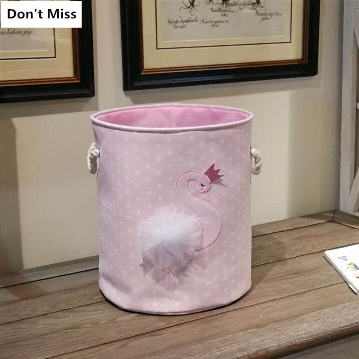 pink-color-folding-laundry-basket-for-dirty-clothes-cartoon-cat-swan-kid-toys-holder-basket-storage-bag-container-laundry-basket