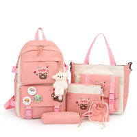 5Pcs ชุดเด็กกระเป๋าเป้สะพายหลังโรงเรียน Kawaii ผู้หญิงกระเป๋าเป้สะพายหลัง Bookbag กระเป๋าแล็ปท็อปสำหรับวัยรุ่นหญิง Mochilas ใหม่นักเรียน Totes Sac