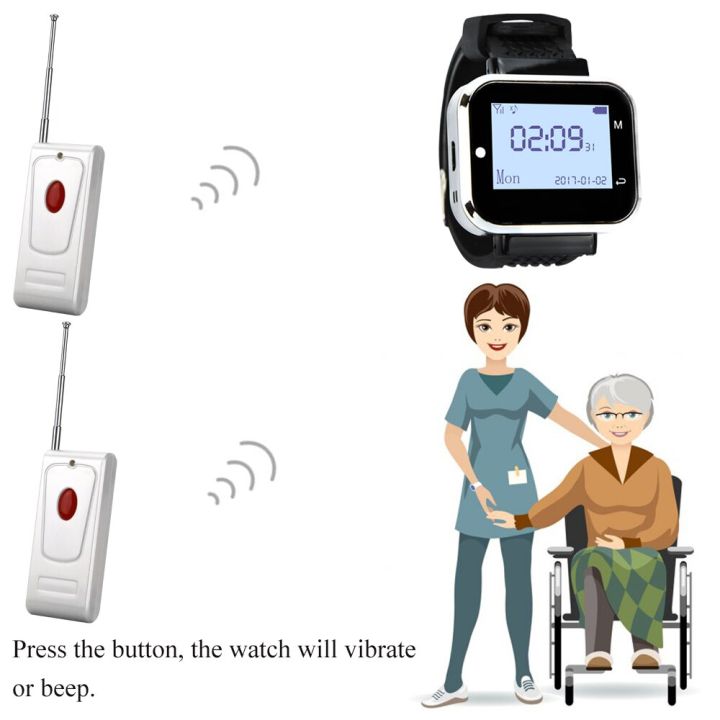 jingle-bells-emergency-call-button-watch-receiver-clinic-hospital-sos-transmitter-wireless-pager-for-elederly-pager