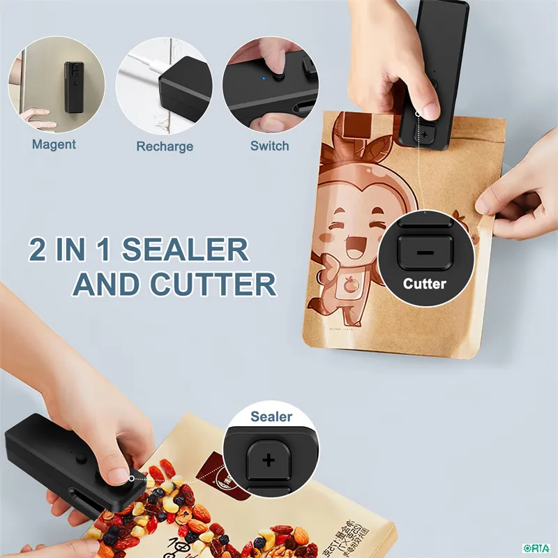  Mini Chip Bag Sealer - 2 In 1 Heat Sealer and Cutter - 400 mAh  Rechargeable Sealer USB Type c Cable Include - Gray: Home & Kitchen