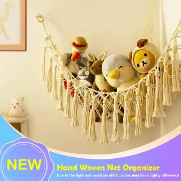 Stuffed Animal Hammock Toy Net Plush Toy Hanging Organizer With Macrame  Tassels Stuffed Animal Holder Display Corner Boho Large Storage Mesh Net  For P