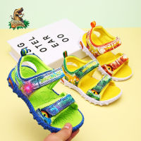 2021DINOSKULLS Kids Sandals Boys LED Glowing Dinosaur T-rex Comfortable Childrens Summer Leather Open Toe Kids Beach Sandals Sports