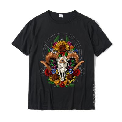 Goat Skull Psychedelic Sunflowers Floral Hippie Nature Boho T-Shirt Cotton T Shirts For Men Fashionable T Shirt Discount Normal
