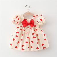 COD SDFGERGERTER Childrens Clothing Baby Girls Summer Dress Love Print Princess Dress Cotton Foreign Flavor Kids Bow Dress