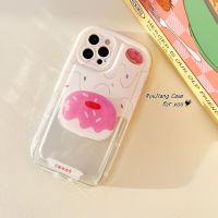 เคส RouJiang สำหรับ IPhone 15 14 13 12 11 Pro Max X XR Xs Max 8 7 6S Plus SE 2020เคสโทรศัพท์โดนัทน่ารักเรียบง่ายพร้อมขายึดเดียวกัน