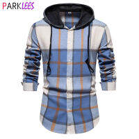 Mens Flannel แขนยาวลายสก๊อตเสื้อแจ็คเก็ตลำลองปุ่มลงน้ำหนักเบา Hoodie เสื้อผู้ชาย Hip Hop Streetwear Camisa 2XL