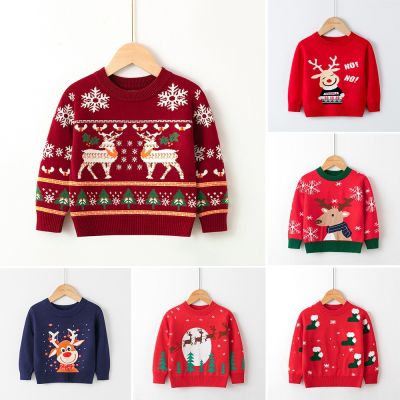 Christmas Boys Girls Sweater Autumn Winter Jerseis Pullover Knitted Sweater Christmas Deer Elk Kids Sweatshirts Knitwear Tops