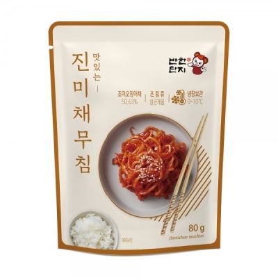 อาหารเกาหลี เครื่องเคียงเกาหลี ผัดชินมีแชสำเร็จรูป banchan danji  Jimmichae mucuchim 80g 반찬 단지 진미채무침
