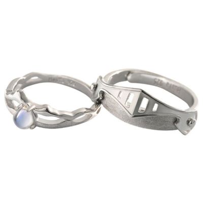 แหวนคู่2Pcs Moonstoneเจ้าหญิงและอัศวินคนรักการจับคู่วงแหวนเปิดชุดแหวนคู่Sแหวนสัญญาแต่งงานชุดปรับ
