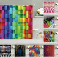 Rainbow Color 3D Geometric Pattern Shower Curtain Holiday Party Carnival Decoration Bathroom Waterproof Cloth Hooks Curtains Set