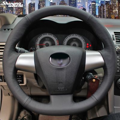 【YF】 Shining wheat Hand-stitched Black Artificial leather Steering Wheel Cover for Toyota Corolla RAV4 2011 2012 Car Special