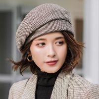 2019 new Elegant Women Plaid Beret For fashion Winter Female Cotton Wool Hats Cap Autumn 2019 Brand New Women 39;s Painter Hat