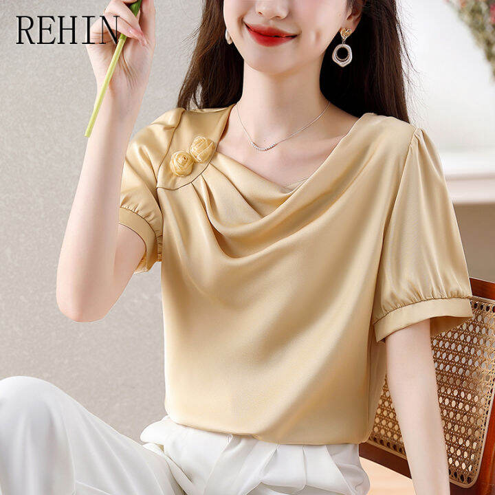 rehin-เสื้อผู้หญิงแขนสั้น-อารมณ์สง่างามใหม่ฤดูร้อนเสื้อชีฟองเดินทางลำลอง