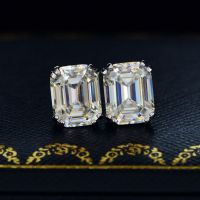 925เงินสเตอร์ลิงมรกตตัดสร้าง Moissanite พลอยเพชรต่างหูหูกระดุมแต่งงานเจ้าสาวเครื่องประดับ Fine ขายส่ง