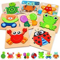 Montessori Wooden 3D Puzzle Cartoon Animals Early Learning Cognition Intelligence Puzzle Game Early Educational Toys for Kids