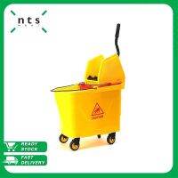 NTS Down-Press Wringer Trolley (Double Buckets) ถังน้ำรถเข็นสำหรับถูพื้น ความจุ 35 ลิตร มีป้ายเตือนบนถัง ตัวถังมีหูหิ้ว ล้อเลื่อนไม่มีเสียงดังรบกวน รุ่น MT-35L-2B