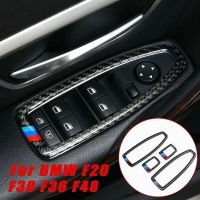 Car Door Window Switch Frame Cover Trim Carbon Fiber Molding Sticker Kit For BMW F20 F30 F34 F36 F48 1 3 4 Series Accessories