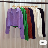 เสื้อครอปแขนยาวคอปกหน้าวีสีพื้นแฟชั่นน่ารัก lune 5951