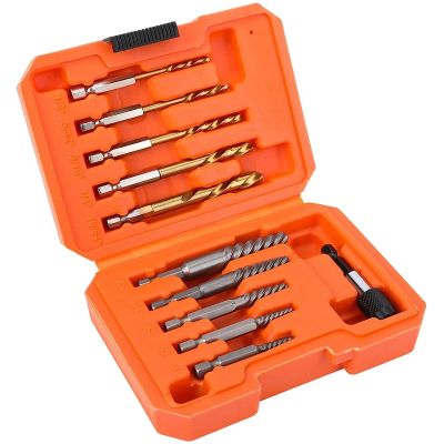 10-Piece Screw Extractor Set Universal Drill Bit Holder Left Hand Drill Bit Set for Removing Broken Studs, Bolts