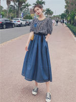 Korean Leisure Fashion Women Summer Vintage 2022 New Two Pieces Set Dress Dot Plaid T-shirt With Denim Skirt Half Sleeve