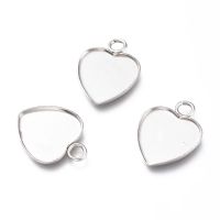 20pc 304 Stainless Steel Pendant Cabochons Settings for Fashion Jewelry Plain Edge Bezel Cups Heart Stainless Steel Color Tray: 12x12mm 16.5x13x1mm Hole: 2.5mm