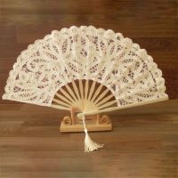 Chinese Style Decorative Bamboo Fans Lace Fabric Silk Folding Hand Held Dance Fans Flower Party Wedding Prom