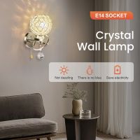 Led Modern Crystal Wall Lamp Sconce Light Bulb Bedroom Hallway Lighting Fixture, With On/Off Pull Switch