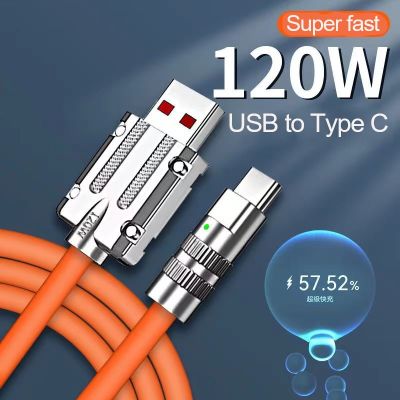 สายไมโคร USB ของเหลว6A เร็ว Type-C 120W ชนิดสายซิลิโคนสำหรับ14 Samsung S6 S5 13สาย USB C