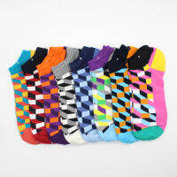 New Style Fashion Colorfull Cotton Socks Grid Design Boat Socks Spring and Summer Short Socks Geometric Lattice Cotton Socks