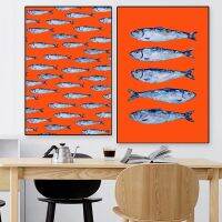 Luyameishop Vintage Oceanic Canvas Art-สีสัน Sardine, Lobster,โปสเตอร์ปลา-เหมาะสำหรับห้องครัว,ห้องนั่งเล่นตกแต่งบ้าน