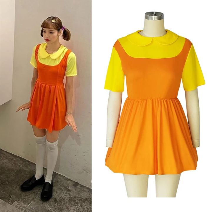 CODAdult Squid Game Costumes Fashion Women Yellow Korean Style Dress ...