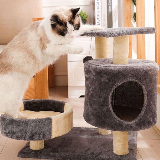 ของเล่นแมว-คอนโดแมว2ชั้น-คอนโดแมว-ของเล่นสัตว์เลี้ยง-ขนาด-35x50x53-cm-ที่นอนแมว-บ้านแมว-ที่ลับเล็บแมว-cat-tree-clover
