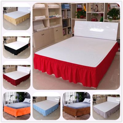 Solid Color Elastic Bed Skirt Sides Wrap Around Removable BedShirts No Fading Full Queen King Size for Hotel Bedside Decoration