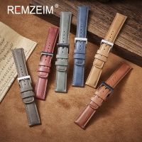 Gelang Jam Kulit Asli Vintage Italia Baru 20Mm 22Mm Aksesoris Jam Tangan Tali Rilis Cepat Tali Kulit Sapi Hitam Coklat Merah