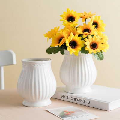 Nordic White Ceramic Vase modern Decoration round vases Home Decor Fairy Garden Dried Flowers Pot living room interior design