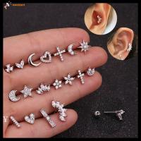 OWENSERT 1PC พังค์ร็อก กระดูกอ่อน Helix Tragus ผู้หญิง ผู้หญิง สตาร์ มูน ฮาร์ท สีเงิน สีทอง ต่างหูสตั๊ด CZ เจาะหู เครื่องประดับร่างกาย