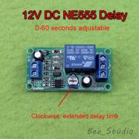 โมดูลรีเลย์จับเวลา Ne555 Dc12v 0-60วินาทีสวิตช์ตั้งเวลา1นาทีโมดูลนาฬิกาจับเวลาปรับได้