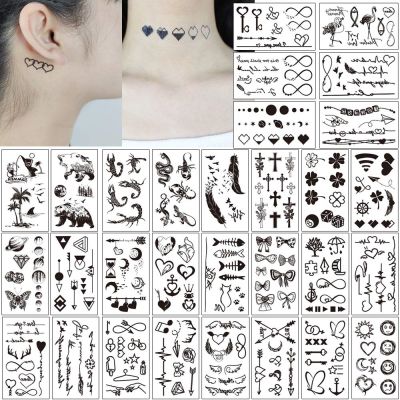 30แผ่นกันน้ำสีดำรอยสักเล็กๆขนนกร่างกายของผู้หญิงศิลปะการวาดมือรอยสักชั่วคราวสติกเกอร์ผู้ชายคำ Tatto ใบหน้า