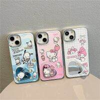 เคสโทรศัพท์ซิลิโคนนิ่มลายการ์ตูน Hello Kitty My Melody เคสโทรศัพท์มือถือ Pochacco พร้อมที่วางโทรศัพท์กระจกสำหรับ iPhone 14 Pro Max 13 Pro Max Max Max เคสด้านหลังสำหรับ iPhone 12 Pro Max 11