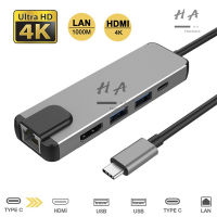 อะแดปเตอร์ Type C HUB HDMI USB C HUB เป็น Gigabit Ethernet RJ45 LAN Adapter สำหรับ MacBook Pro Thunderbolt 3 USB-C พอร์ตชาร์จ