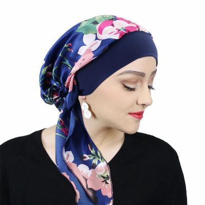 【CC】✶  Printed Pre-Tied Headscarf Elastic Muslim Turban Cancer Chemo Hat Hair Cover Wrap Headwear Bandana