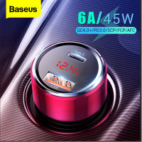 Baseus 45W USB Type C Car Charger Quick Charge QC PD 4.0 3.0 6A Fast Charging USBC Phone Charger For iPhone 12 Pro Xiaomi