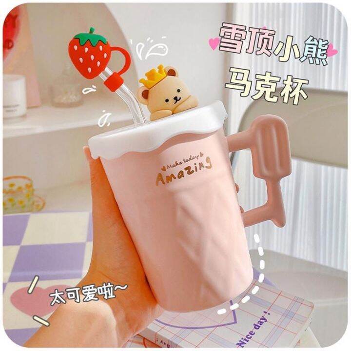 cute-cup-office-ins-high-value-large-capacity-ceramic-cup-with-lid-girl-straw-water-cup-home-gift