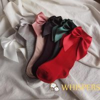 WHISPERS-Baby Girls Knee High Socks Solid Color Bowknot Anti-Slip Cute Wild Cotton Long Socks