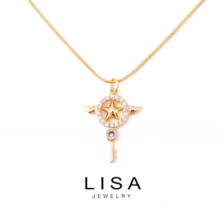 lisa jewelry Ladies 18K gold Necklace Key shaped Star Wings Pendant ...