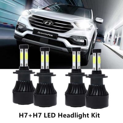 ชุดไฟหน้าซีนอน H7 H7 LED สีขาว สําหรับ Hyundai Santa Fe 2007-2018 4 ชิ้น รับประกัน 10 เดือน